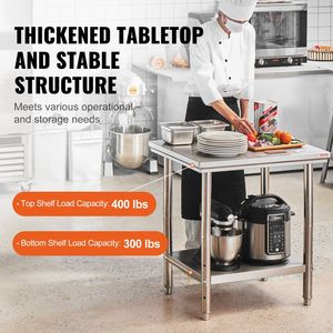 24 X 30 X 31 Inch Heavy Duty <b>Prep</b> <b>Table</b> 700 Lbs Load Capacity 3 Adjustable Height Level Steel Commercial <b>Kitchen</b> Fabrication - Product Image 3