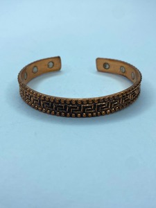 Handmade Gold Plated Brass <b>Copper</b> Solid Vintage Cuff <b>Bracelet</b> Unisex Adjustable Engraved Design Imitation Pearl Magnet Stone - Product Image 5