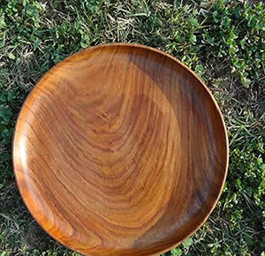 Assiette de service en bois vintage bohème rustique biodégradable écologique de 10 pouces, faite à la main, compatible micro-ondes, vente en gros - Product Image 6