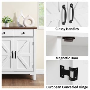 Rustic White Honey Brown Farmhouse Buffet Cabinet Adjustable Drawer <b>Sideboard</b> with Barn Door Accent <b>Storage</b> <b>Sideboard</b> - Product Image 4