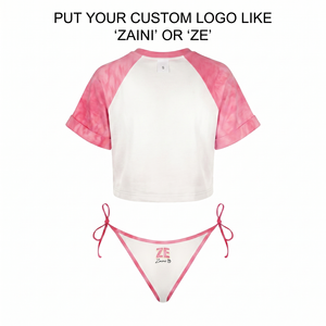Nouveau bikini taille haute deux pièces avec boutons, style européen et américain, sexy, couleur unie, sans bretelles, 100 % polyester, logo sur le devant - Product Image 2