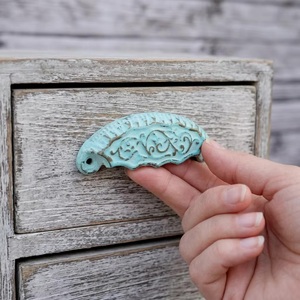 Poignée de tiroir rustique en céramique, patine verte vintage, motif festonné orné, style industriel pour meubles et armoires - Art perlé - Product Image 3