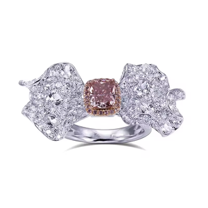 1.037CT Pink Cushion Cut Butterfly Lab Diamond Ring 18K White Gold Solid Gold Jewelry Custom Engagement Ring - Product Image 1