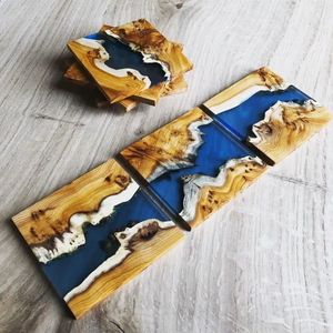 Decoración de mesa redonda de madera de olivo y diseño artístico Taza de té de resina epoxi Posavasos de madera para bebidas de diferentes colores - Product Image 2