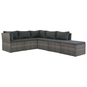 Juego de salón de patio gris poli ratán de 4 piezas con cojines para uso en el jardín - Product Image 3