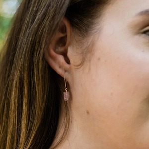 Pendientes de Aro de Cuarzo Rosa de 8-10mm para Mujer, Joyería Colgante de Piedra Natural, Pendientes de Gota de Moda con Piedra de Nacimiento - Product Image 4