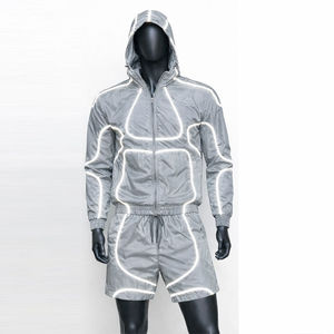 Men's Summer Formal 2-Piece Custom Windbreaker <b>Shorts</b> Set with Reflective Zip-Up Nylon/Polyester Contrast Color - Product Image 4