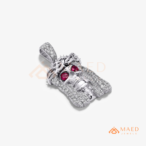 Pendentif Tête de Jésus en Argent Moissanite Sertie de Pierres, Yeux en Pierre Rouge, Collier Hip Hop, Cadeau Streetwear de Luxe - Product Image 6