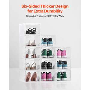 Paquet de 12 boîtes de rangement empilables pour chaussures Organisateur de chaussures transparent blanc taille américaine 13 - Product Image 2