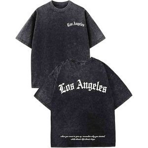 T-shirts graphiques oversize pour hommes, style vintage Los Angeles, streetwear, délavés à l'acide, coupe ample, cool et décontractés - Product Image 1