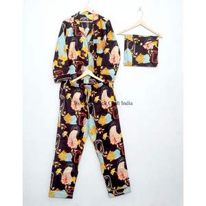 Conjunto de pijama de algodón con estampado floral, suave y ligero, para mujer, para dormir por la noche. - Product Image 3