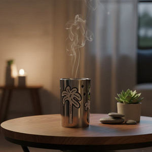 Encensoir architectural contemporain Mabkhara blanc métallisé pour résine d'Oud et encens - Product Image 4