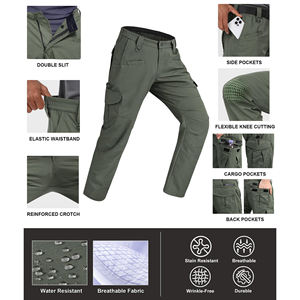 Pantalones de senderismo para hombre, impermeables, elásticos, para caza, casuales, con múltiples bolsillos y cintura con cordón ajustable. - Product Image 4