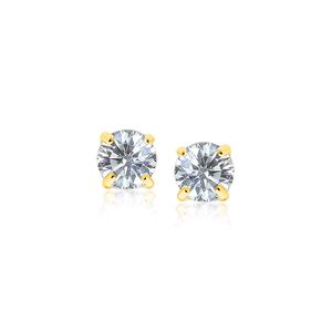 Pendientes de Oro Amarillo de 14k con Anillos de Circonia Cúbica Facetada de 5mm en Tono Blanco - Product Image 1