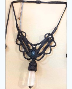 Haute qualité Labradorite ovale pierres à facettes Vintage chaînes collier femmes bijoux encerclant ensemble bohème noir fil macramé - Product Image 4