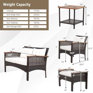 Set di Mobili da Conversazione in Rattan con Cuscini per Patio, 7 Pezzi - Product Image 5