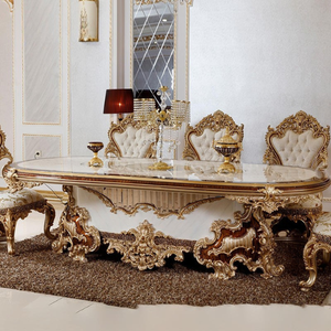 European Luxury Dining <b>Table</b> Set Furniture Mahogany Antique Hand Carved Display Cabinet and Mirror <b>Buffet</b> Resort Residence - Product Image 2