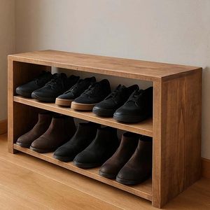 Banco de almacenamiento de zapatos de madera hecho a mano – Organizador de zapatos para recibidor, pasillo y espacios pequeños – 2 niveles - Product Image 1
