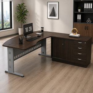 Modern Melamine Laminated Executive <b>Desk</b> with Storage <b>Cabinet</b> and 4 Drawers for Home Office Use AY Office System V-QMB 55-SET - Product Image 1