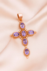 Natural Purple Amethyst Cross Pendant 925 Sterling Silver Religious <b>Jewelry</b> Vintage Handmade Gemstone Pendant Gift for Unisex - Product Image 3