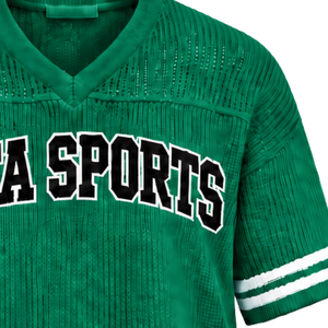 Emerald Green Knitted <b>V</b> <b>Neck</b> Sports Jersey Short Sleeve Stripe Trim Lightweight Custom Casual <b>Oversized</b> Athletic Team <b>Shirt</b> - Product Image 4