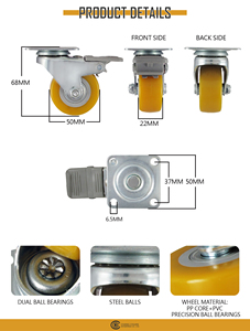 Ruedas Giratorias de PVC Naranja de 2 Pulgadas con Placa Giratoria y Freno, Ruedas de Alta Resistencia con Bloqueo para Muebles y Carritos - Product Image 2