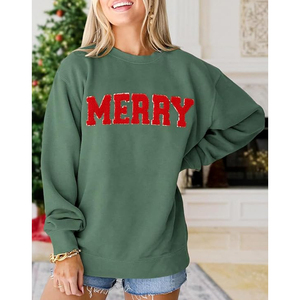 Nueva Sudadera Navideña para Mujer con Estampado Gráfico, Parche de Chenilla, Letras Impresas, Cuello Redondo, Estilo Holgado, Tipo Pullover - Product Image 4