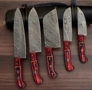 Professional 5-Piece Damascus Steel Handmade Chef Kitchen <b>Knives</b> Plastic Handles Drop Point <b>Blade</b> OEM Customizable-MS Enterprise - Product Image 1