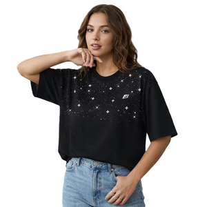 Wholesale Rhinestone Oversized Men's T-Shirts <b>Hip</b> Hop Crystal Stud Glitter Graphic Tee Custom Streetwear Y2K Supplier - Product Image 2