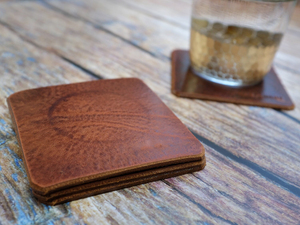 Genuine Leather Coasters Set of 4 Square Shape Cowhide Drink Mat Heavy Duty <b>Table</b> <b>Protector</b> for Home Office GLC-0034 - Product Image 3