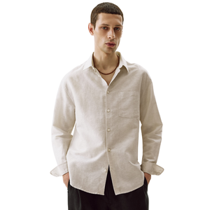 Chemise tissée décontractée haut de gamme pour homme, à manches longues, boutonnée, avec col classique et poche poitrine, design personnalisé, vente en gros - Product Image 2