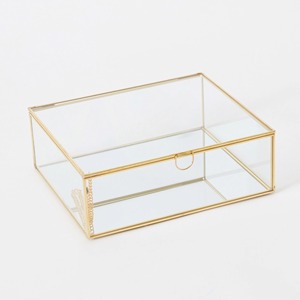Luxury Gold Metal Frame Clear Glass Jewelry <b>Trinket</b> Storage <b>Box</b> Decorative Hinged Lid Keepsake Organizer for Vanity Home Decor - Product Image 6