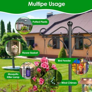 Supporto da Giardino in Metallo Regolabile in Altezza per Esterni con Base a 5 Punte e Doppi Ganci, Accessorio per Mangiatoie per Uccelli, Lanterne e Cesti Sospesi - Product Image 3