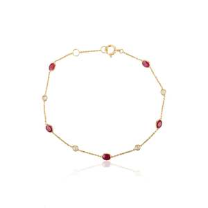 18K Gold Oval <b>Ruby</b> Diamond Charm <b>Bracelet</b> - Product Image 5
