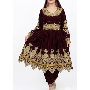 Vestido Kurta Tradicional de Terciopelo para Mujer, Corte Regular, Bordado en Dorado y Marrón, Largo Regular, para Fiestas y Bodas, Estilo Afgano de Invierno - Product Image 5