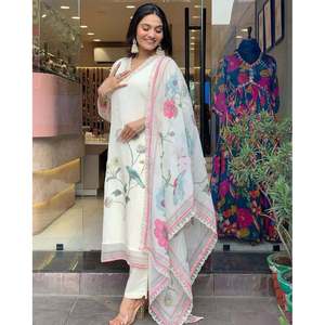 ATRACTIVE TB SILK DIGITAL PRINT WORK TOP BOTTOM CON DUPATTA WHITE - Product Image 1