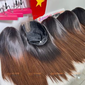 Wholesale 100% Raw Vietnamese Hair Glueless <b>Wigs</b> Human Hair <b>Lace</b> Front <b>Wigs</b> 2x4 2x6 Small Big Cap Size <b>Wigs</b> Brown Tip Color - Product Image 6