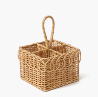 Panier à couverts en rotin tressé avec poignée, organisateur de couverts rectangulaire rustique, support de vaisselle en osier, décoration de style vintage