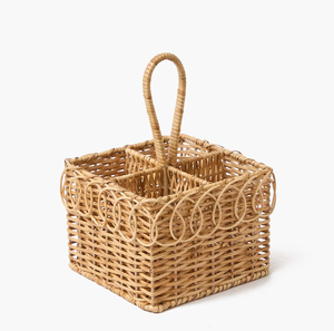 Rattan Woven Cutlery <b>Basket</b> with Handle Rustic Rectangle Flatware Organizer <b>Wicker</b> Table Kitchenware Holder Vintage Style Decor - Product Image 2