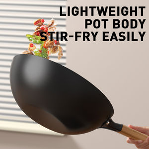 Wok de Fondo Redondo para Uso Comercial, Calidad Profesional, Eficiente en el Consumo de Calor, Capacidad de 20L, Mango de Madera, Construcción de Acero Inoxidable, Apto para Lavavajillas - Product Image 5