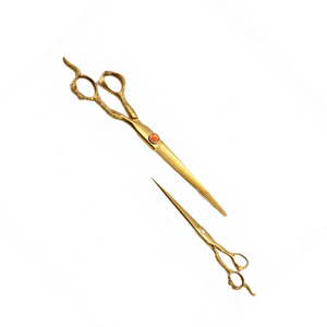 Tijeras de Barbero para Zurdos de Acero Inoxidable de Alta Calidad, Acabado Dorado, Hoja Afilada, Diseño de Mango Dragón, Tornillo Rojo - Product Image 4