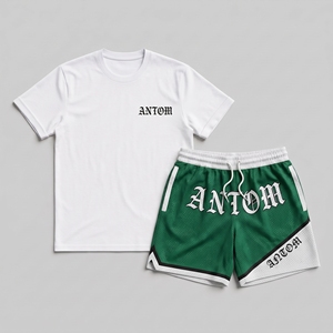 Ensemble de 2 shorts de sport d'été imprimés thermiques respirants à séchage rapide 100 % coton grande taille pour hommes et femmes, ensembles jumeaux personnalisés de haute qualité - Product Image 1