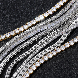 Collier tennis de luxe en argent 925 plaqué rhodium, unisexe, 3 rangs, serti de pierres rondes brillantes, style hip hop/rock - Product Image 5