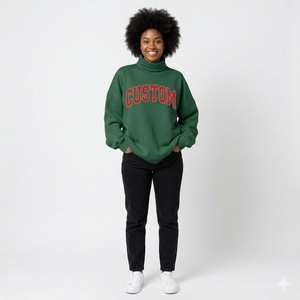 Sweat-shirt oversize à col montant pour femme, broderie 3D personnalisée de haute qualité, respirant et écologique. - Product Image 2