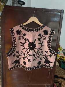 Artisan <b>Women's</b> <b>Pink</b> Handmade Suzani Embroidered Velour Cotton Breathable <b>Vest</b> Coat Boho Ethnic Floral Sleeveless Short - Product Image 3