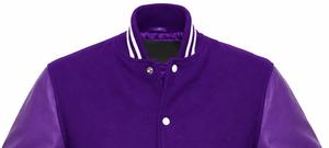 Men's Purple Varsity Jacket Solid Color Polyester/Cotton Shell Stand Collar <b>Covered</b> <b>Button</b> Closure Casual Regular Fit Winter - Product Image 2