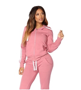 Women custom printing zipper hoodie with <b>matching</b> <b>joggers</b> trousers sportswear sweat suits with your own logo - Product Image 1