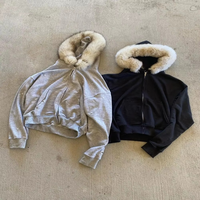 Hoodie épais 400 GSM en coton avec fourrure, motif uni, veste d'hiver zippée, fabriqué en usine