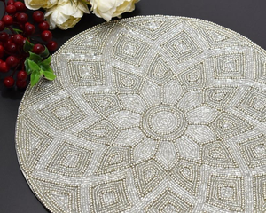 Excellent Modern Handmade <b>Beaded</b> <b>Placemats</b> Eco-friendly Customizable Dining Table Mat Set Floral Embroidery Wedding Decores - Product Image 4