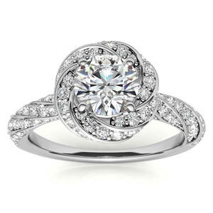 Elegante Anillo de Compromiso de Oro Sólido de 18k con Diseño de Halo Trenzado y Diamante Cultivado en Laboratorio para Mujeres y Chicas, Ideal para Fiestas - Product Image 1